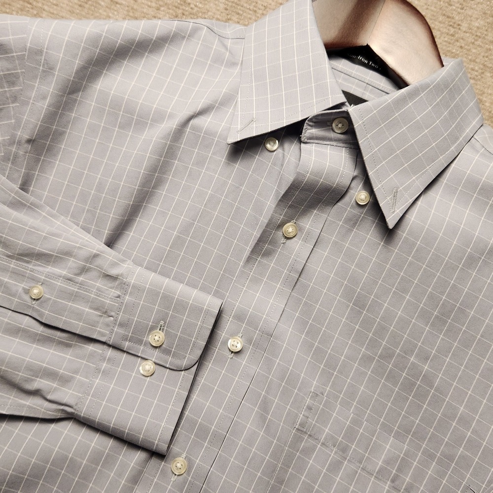 Paul Fredrick Dress Shirt Mens 15.5x L Grey White Grid Non-Iron Cotton3